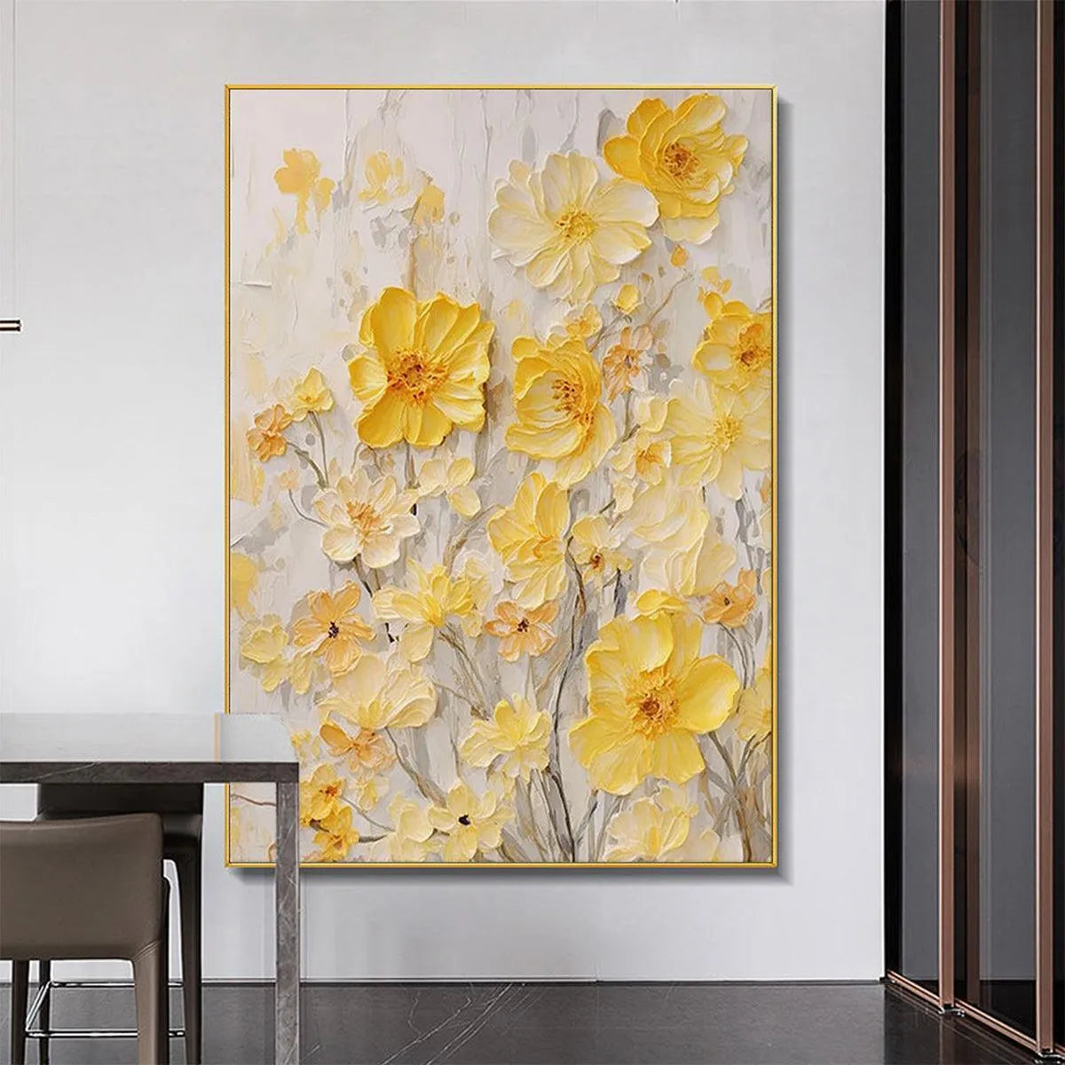 GOLDEN SUNFLOWERS: Textured Impasto Floral Painting in Yellow