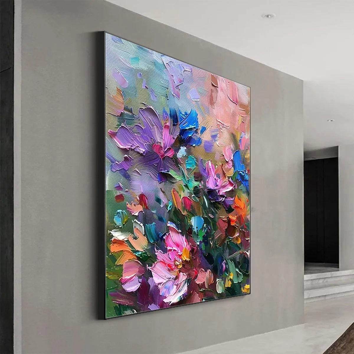 COLORFUL BLOOM: Vertical Impasto Floral Painting in Vibrant Colors