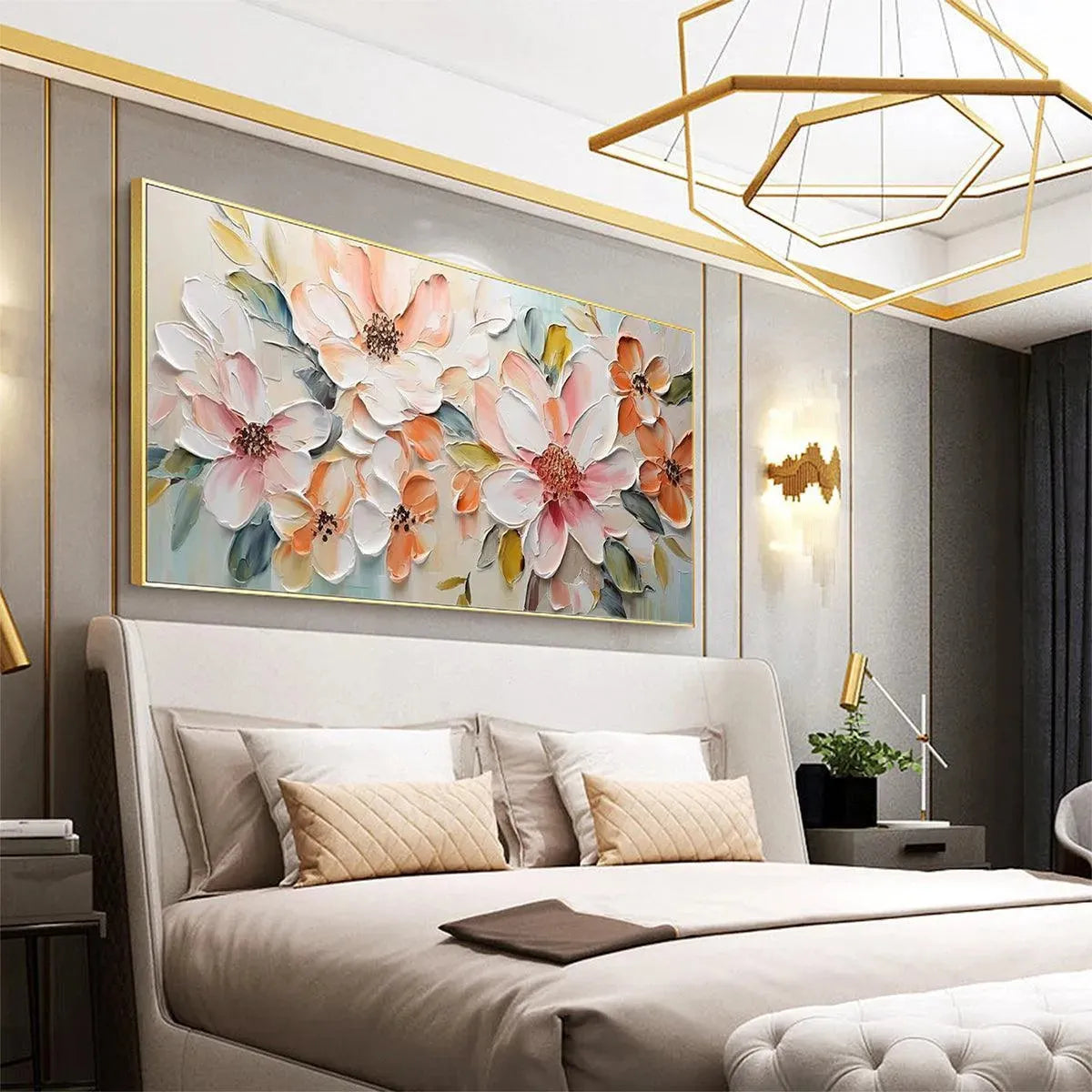 H. Machimoto 油彩画 花瓶の花 QW4452 Original Peach Blossom Impasto Painting | Modern Wall Art – MontCarta