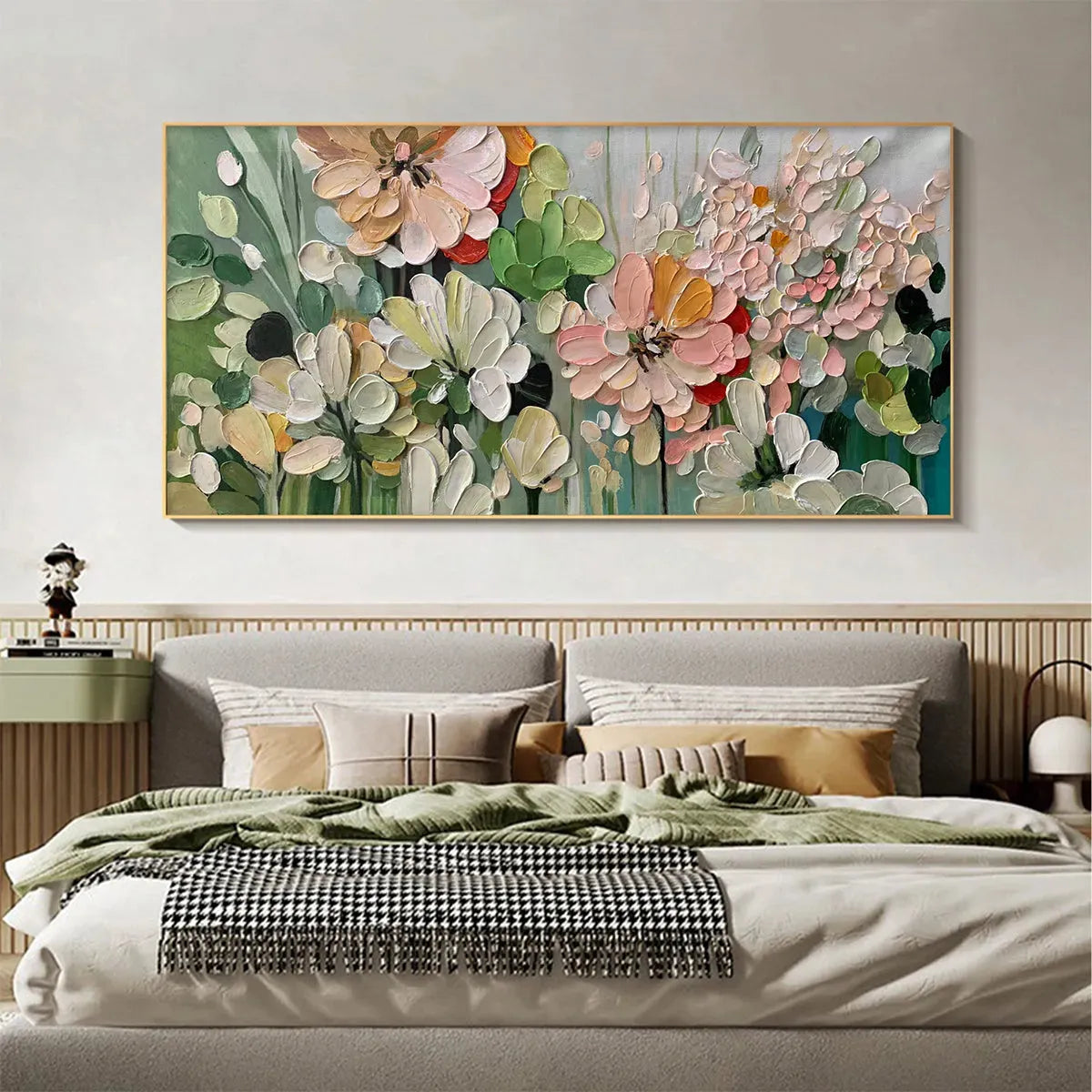 GARDEN DELIGHT: Textured Floral Painting, Impasto Palette Knife, Horizontal Canvas, Garden Wall Art