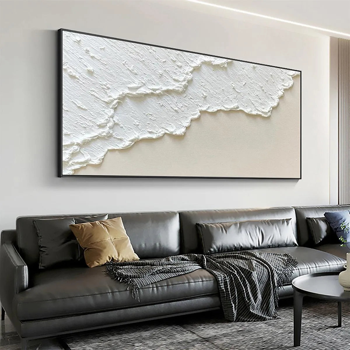 WHITE WAVE: Textured Minimalist Coastal Abstract Painting in White and Beige