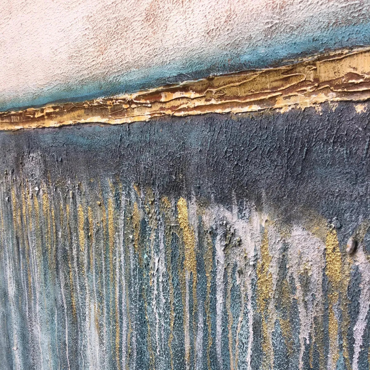 GOLDEN HORIZON: Panoramic Abstract Oil Painting with Gold and Blue