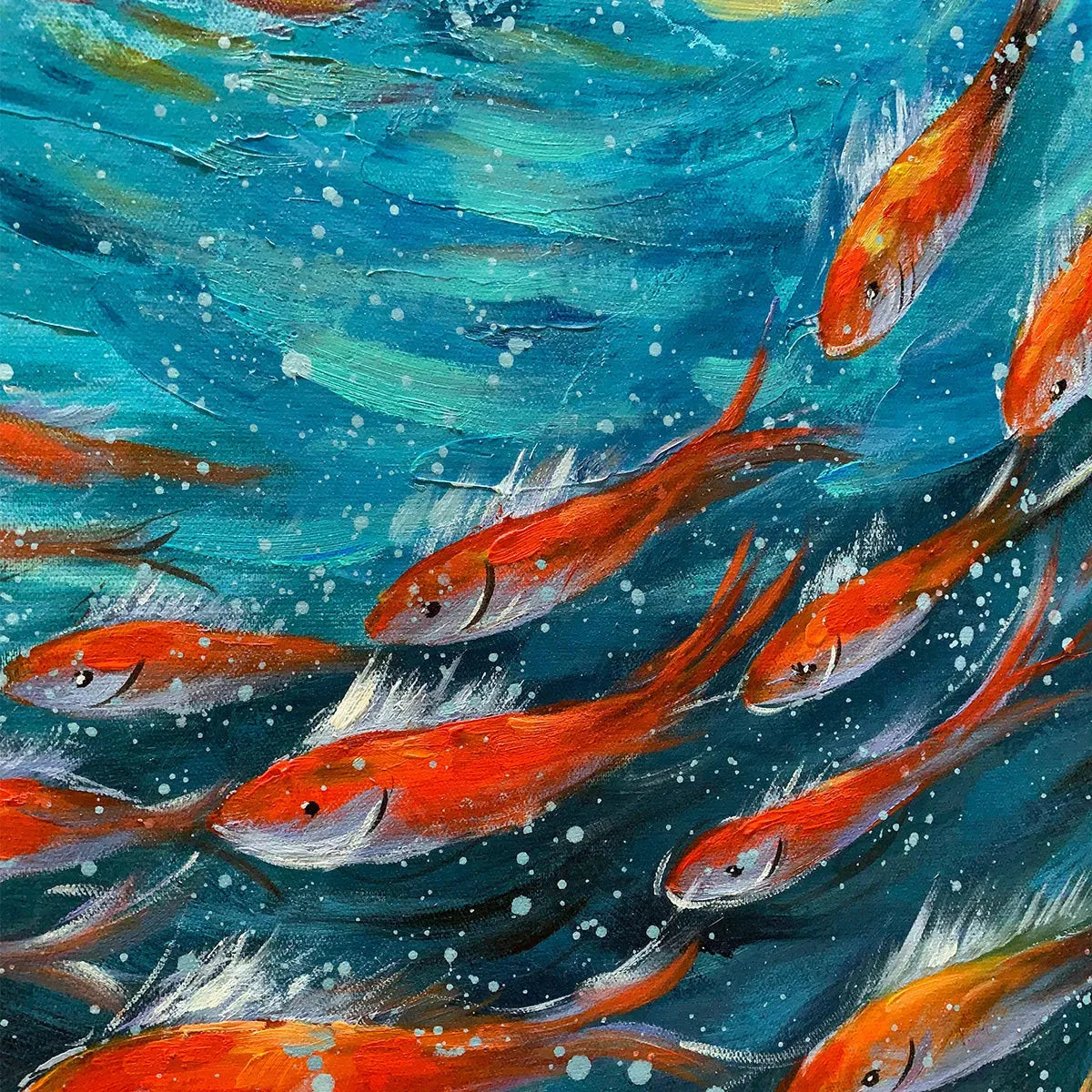 CORAL SWIRL: Vertical Fish Painting, Colorful, Ocean