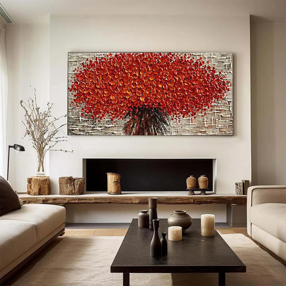 CRIMSON BURST: Textured Impasto Floral Painting in Red