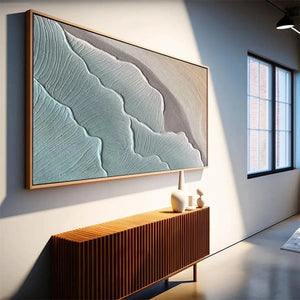 Textured abstract seascape painting 'Emerald Waves' in teal and grey by Liam O'Connell, framed, modern home decor, MontCarta.