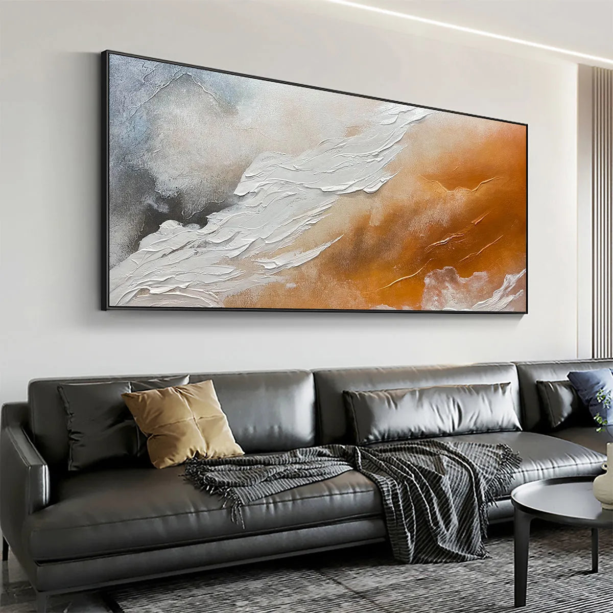 DESERT FLOW: Abstract Landscape Painting in Orange, White, and Grey, Textured Canvas, Modern Wall Art