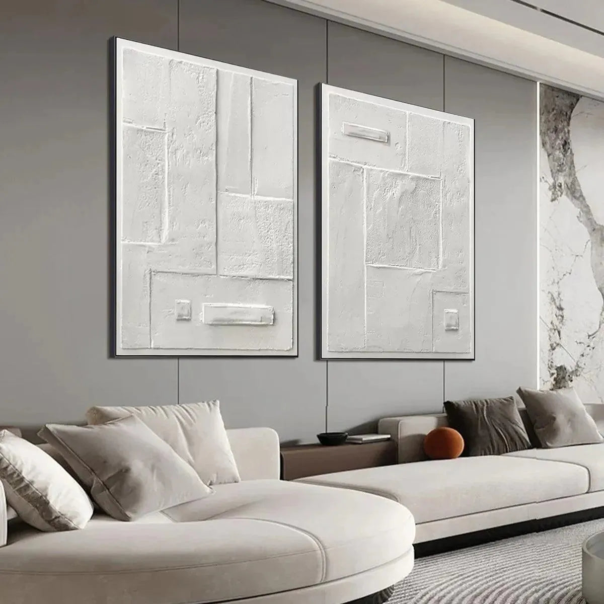 White Textured Diptych | Minimalist Art | Elevate Decor