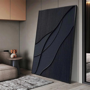 Javier Ramirez's Black Textured Waves: Minimalist black abstract art, modern wall decor for living room