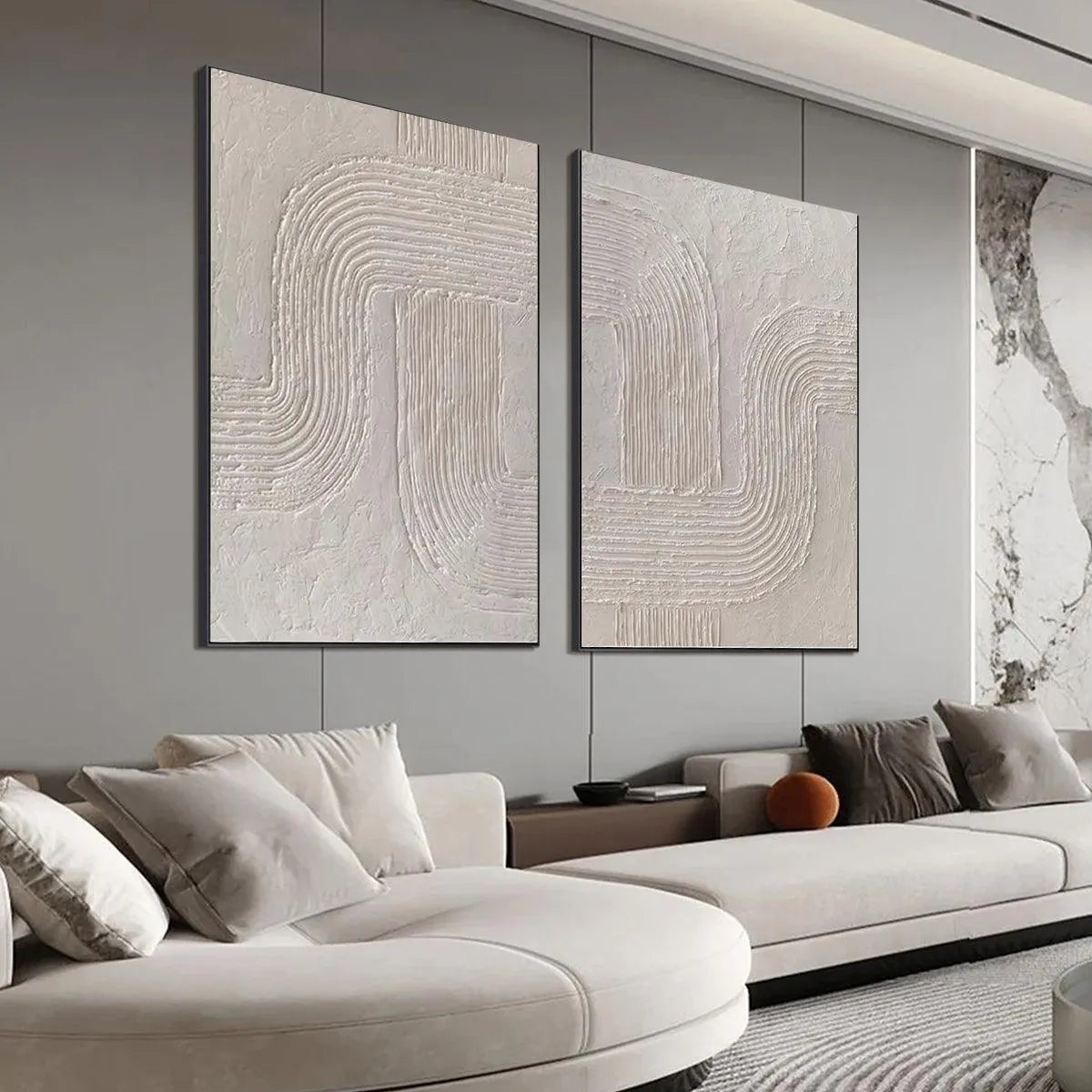 WHITE TEXTURE DUO: Set of 2 Textured Abstract Paintings