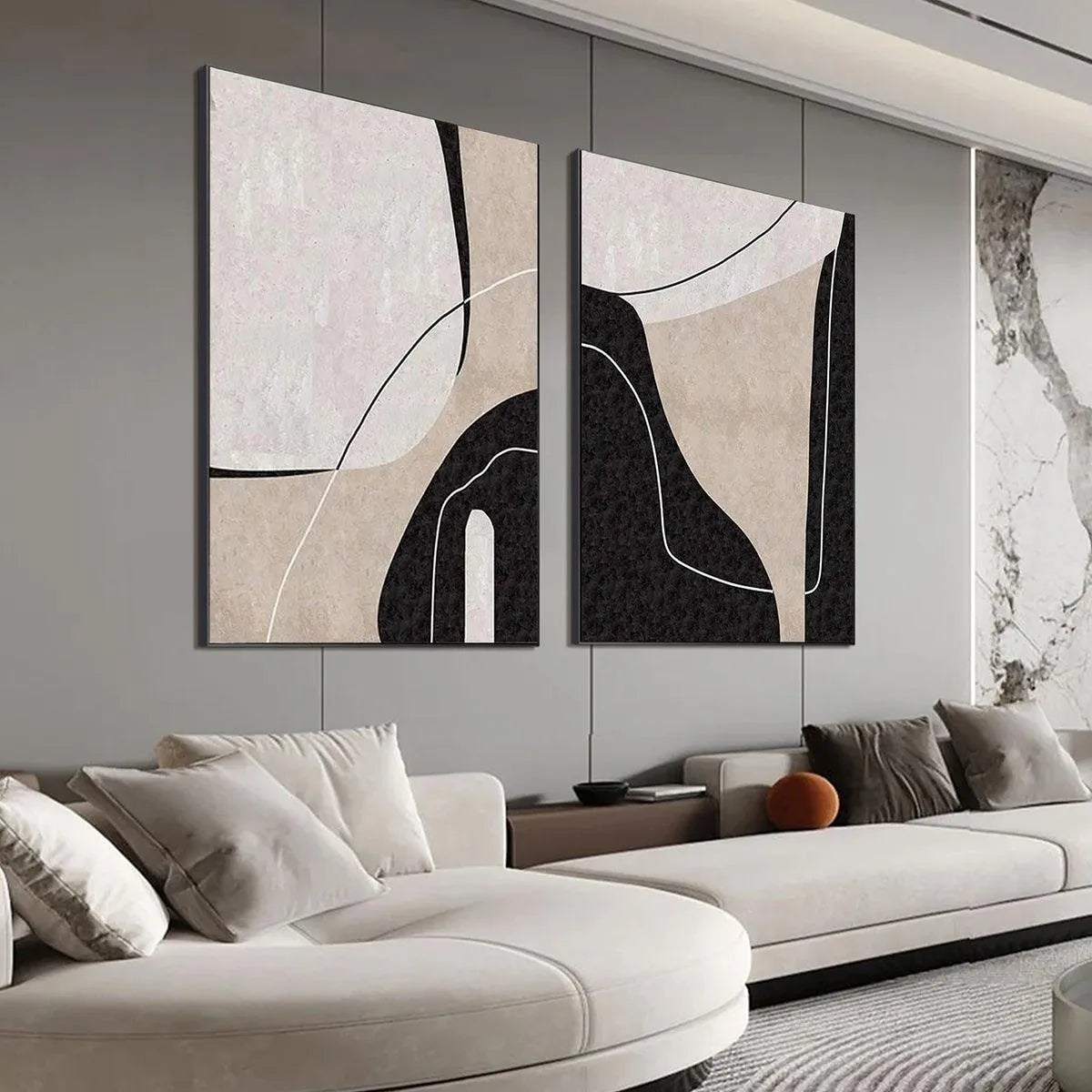 ABSTRACT MINIMALIST DIPTYCH: Abstract Painting Set of 2, Vertical Wall Art