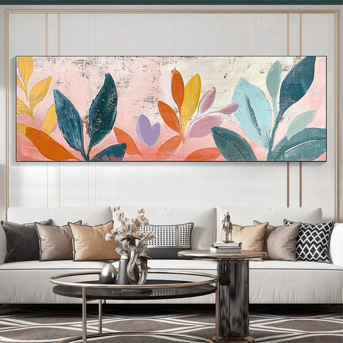 PASTEL BOTANICAL PANORAMIC: Floral Painting, Panoramic Wall Art, Pastel Decor