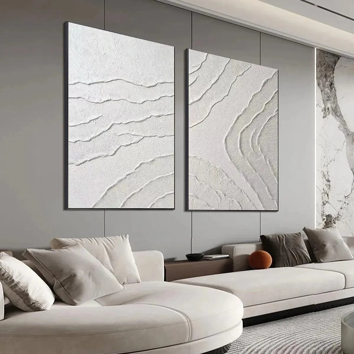 Textured White Art | Modern Diptych Wall Decor