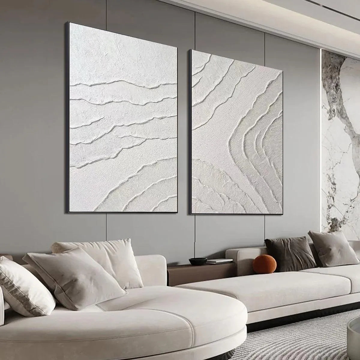 WHITE TEXTURED LINES DIPTYCH: Textured Abstract Painting Set of 2, Vertical Wall Art