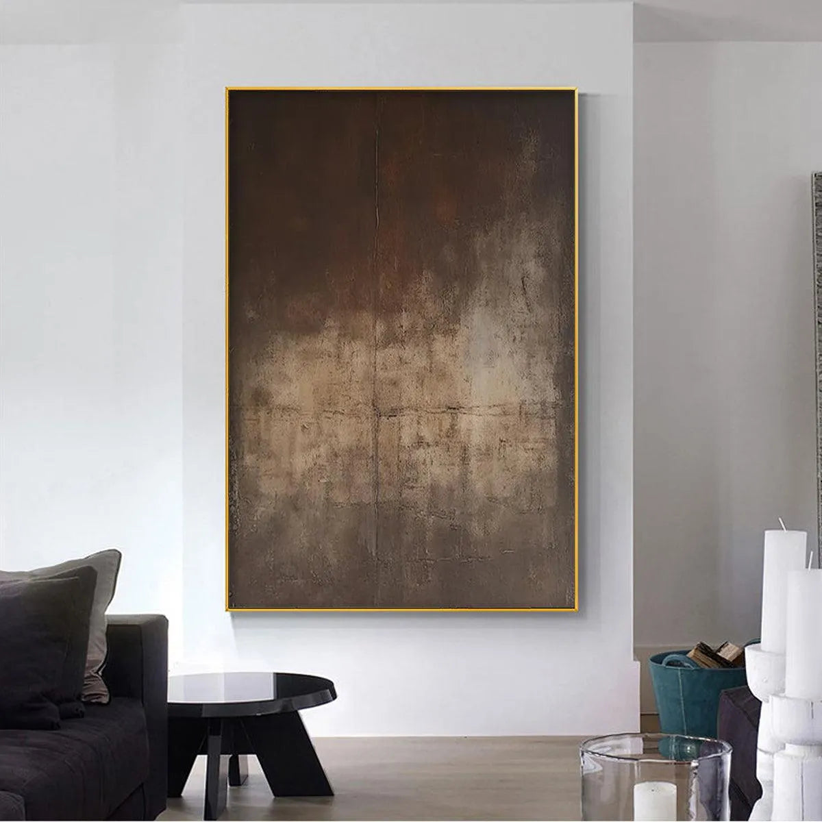 DARK BROWN TEXTURED ABSTRACT: Minimalist Textured Painting