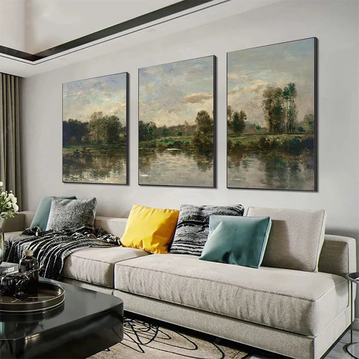 Riverside Triptych: Chinese Landscape Art Set | Wall Art – MontCarta