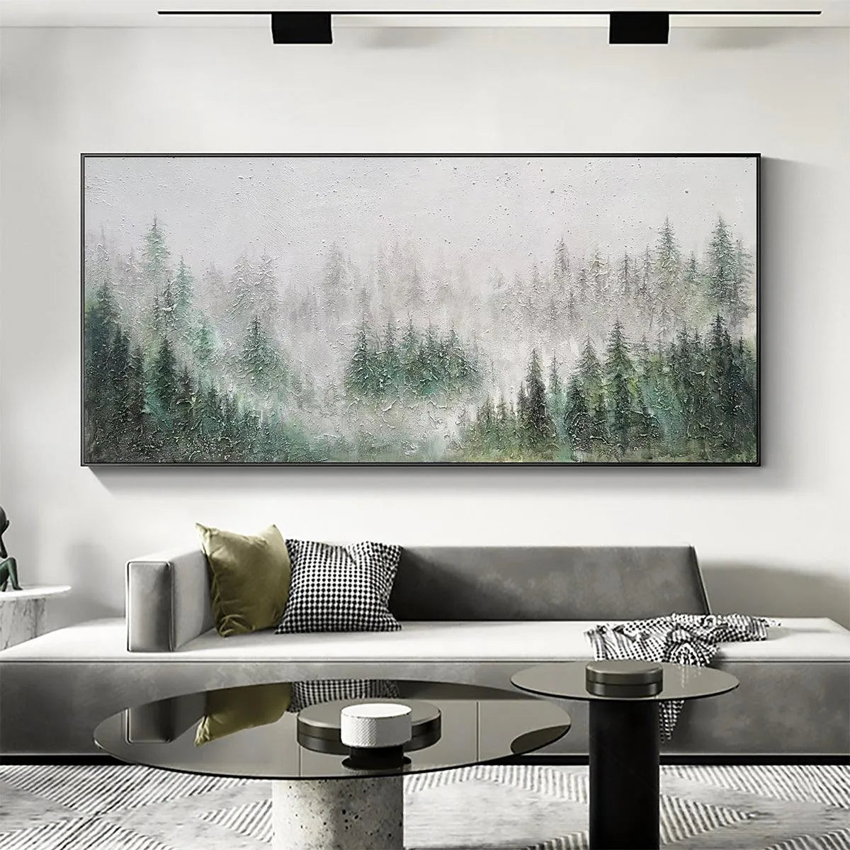 EMERALD MIST: Panoramic Misty Forest Landscape Oil Painting