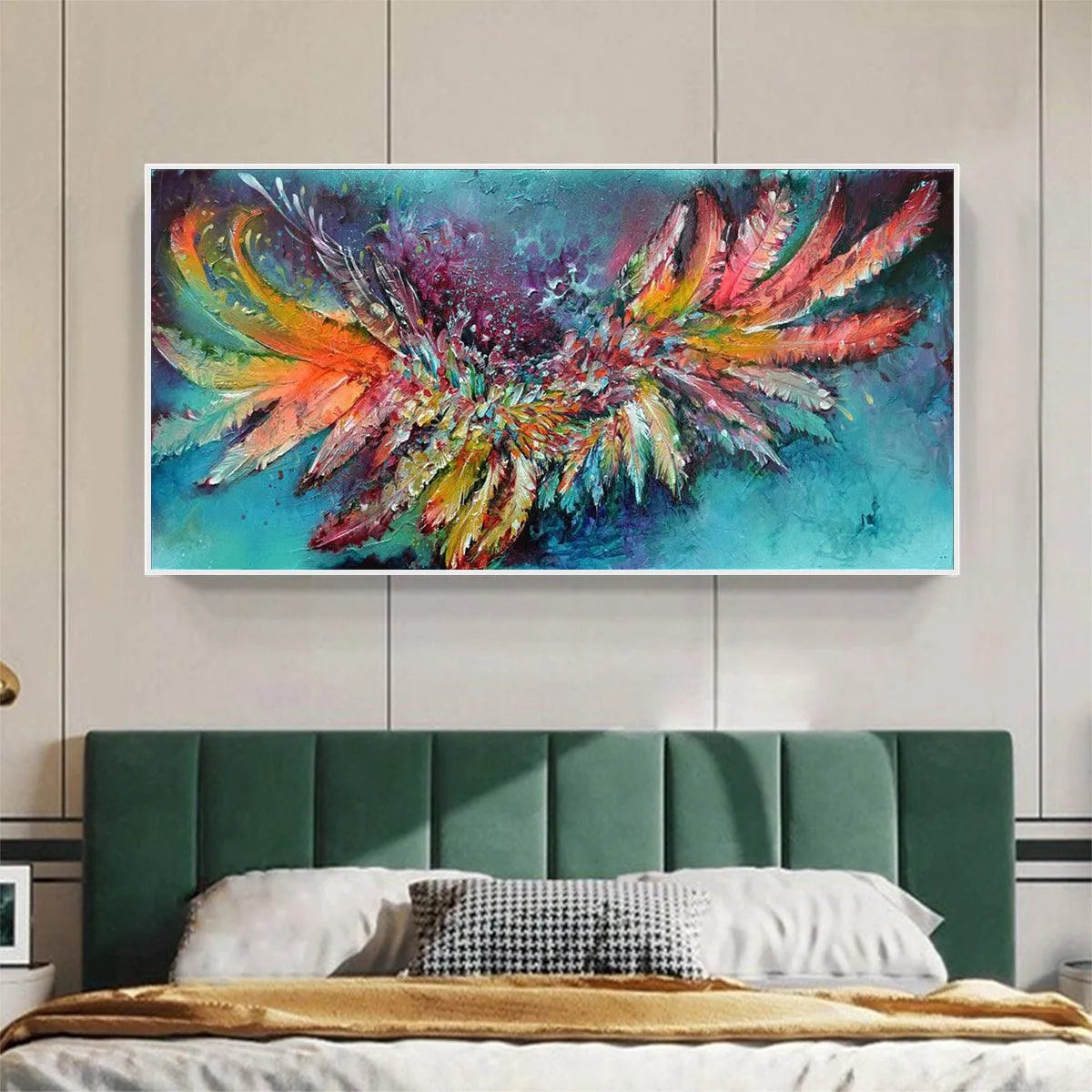 PLUMAGE FIRE: Vibrant Abstract Feather Oil Painting