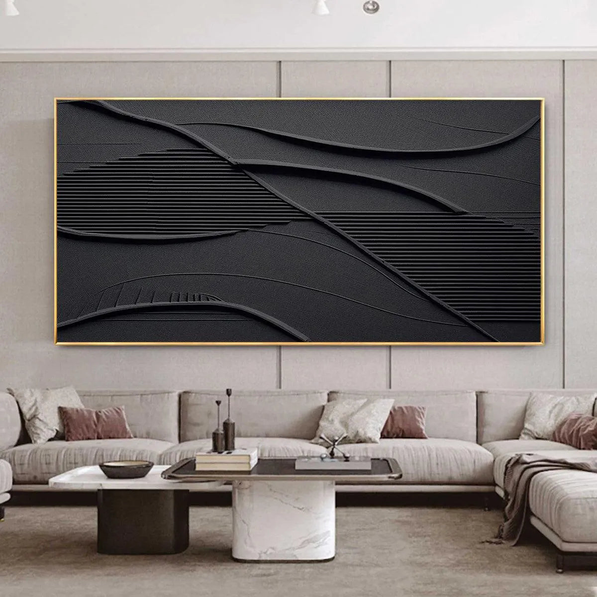 BLACK TEXTURED WAVES: Minimalist Textured Painting