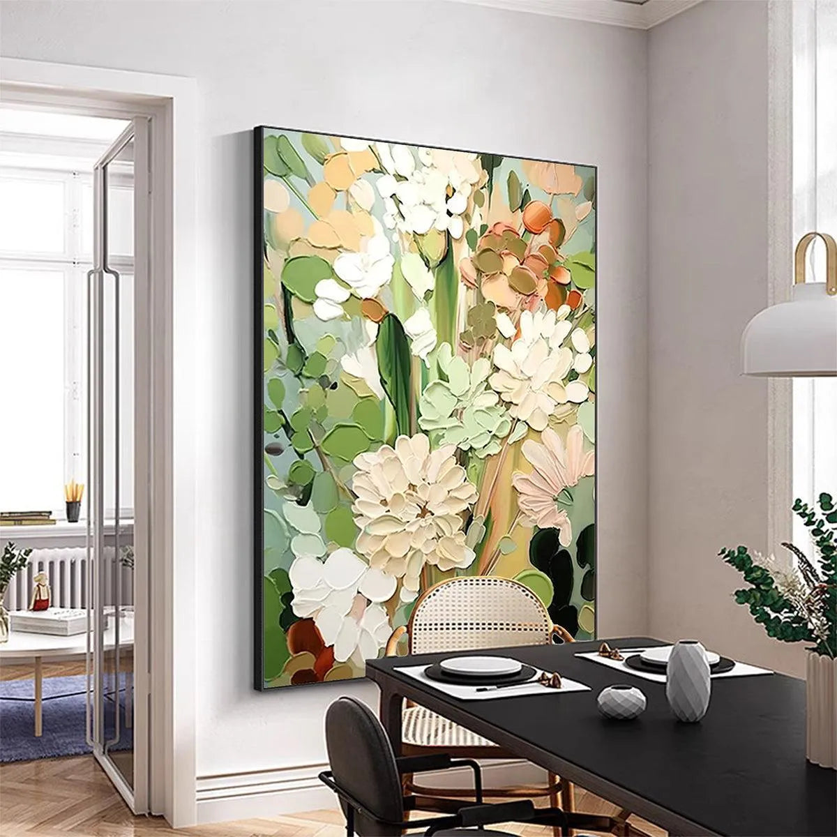 PASTEL DREAM: Textured Impasto Floral Painting in Pink, White, and Green