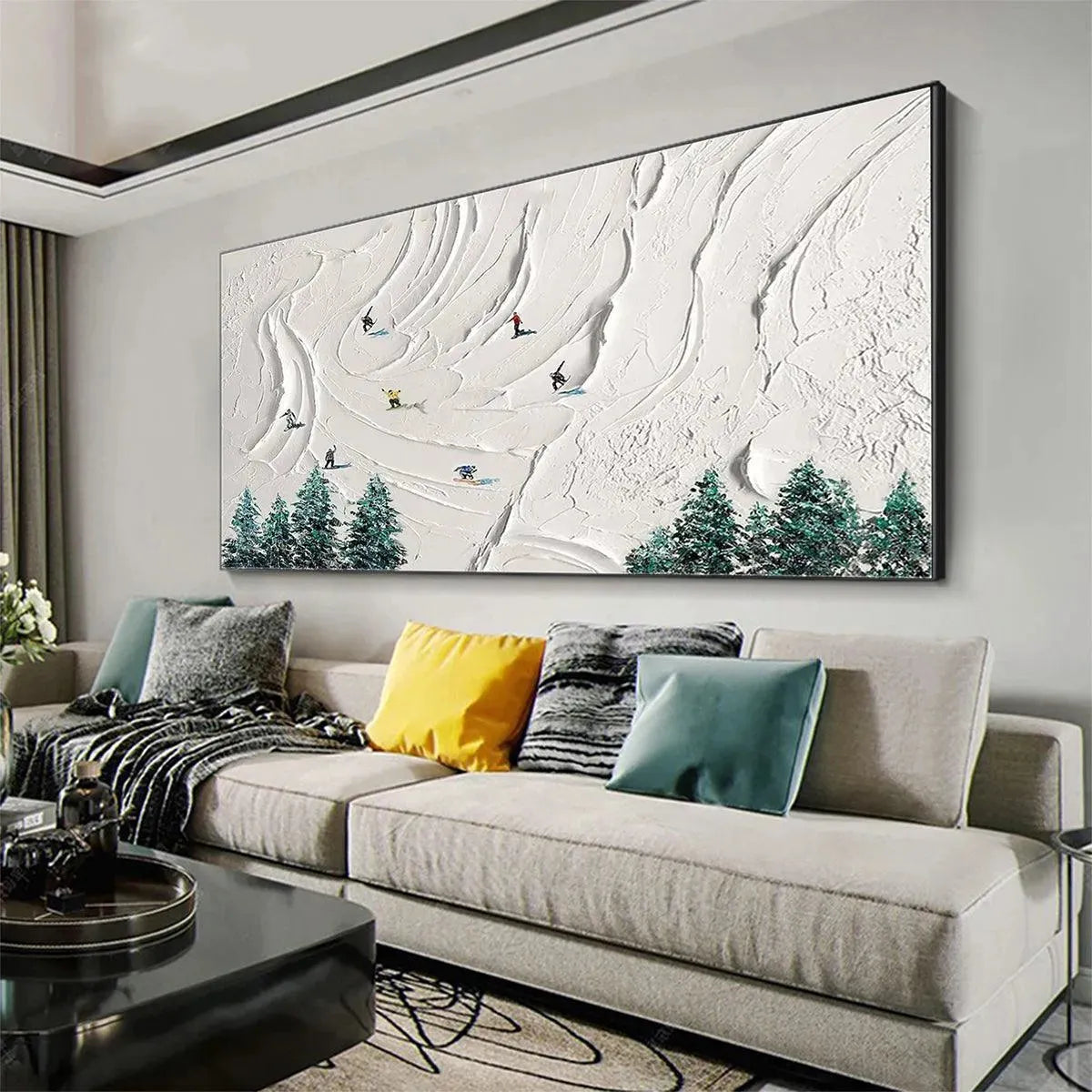 アート・デザイン・音楽 INTERIOR SKETCHER Minimalist Winter Landscape | Skiers & Snowboarders Art – MontCarta