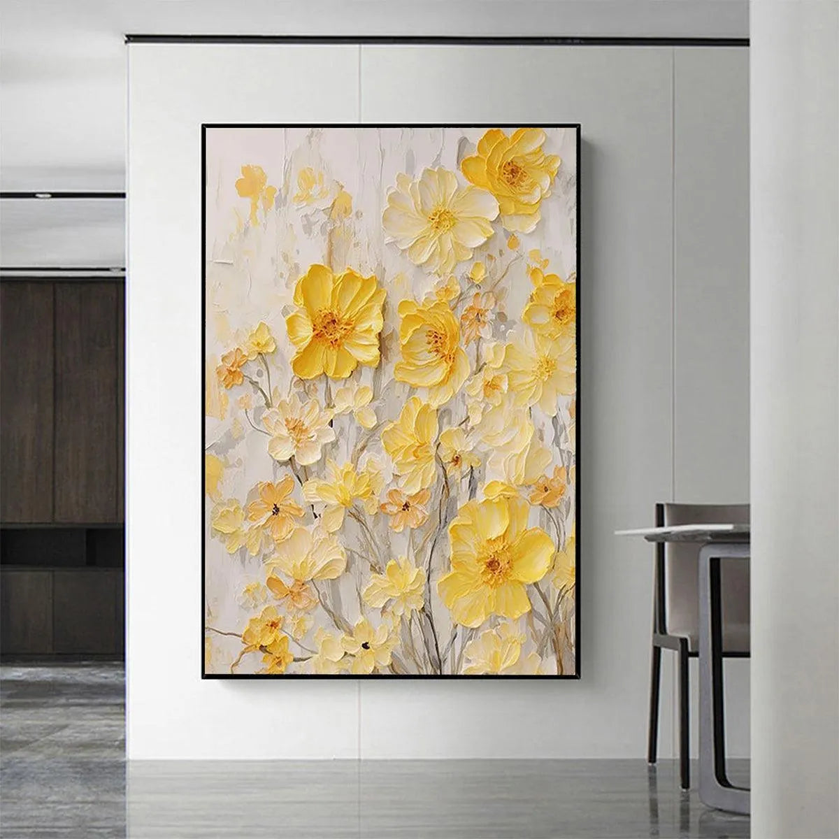 GOLDEN SUNFLOWERS: Textured Impasto Floral Painting in Yellow