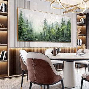 Emerald Forest painting by Liam O'Connell, framed green forest landscape, modern decor, for dining room