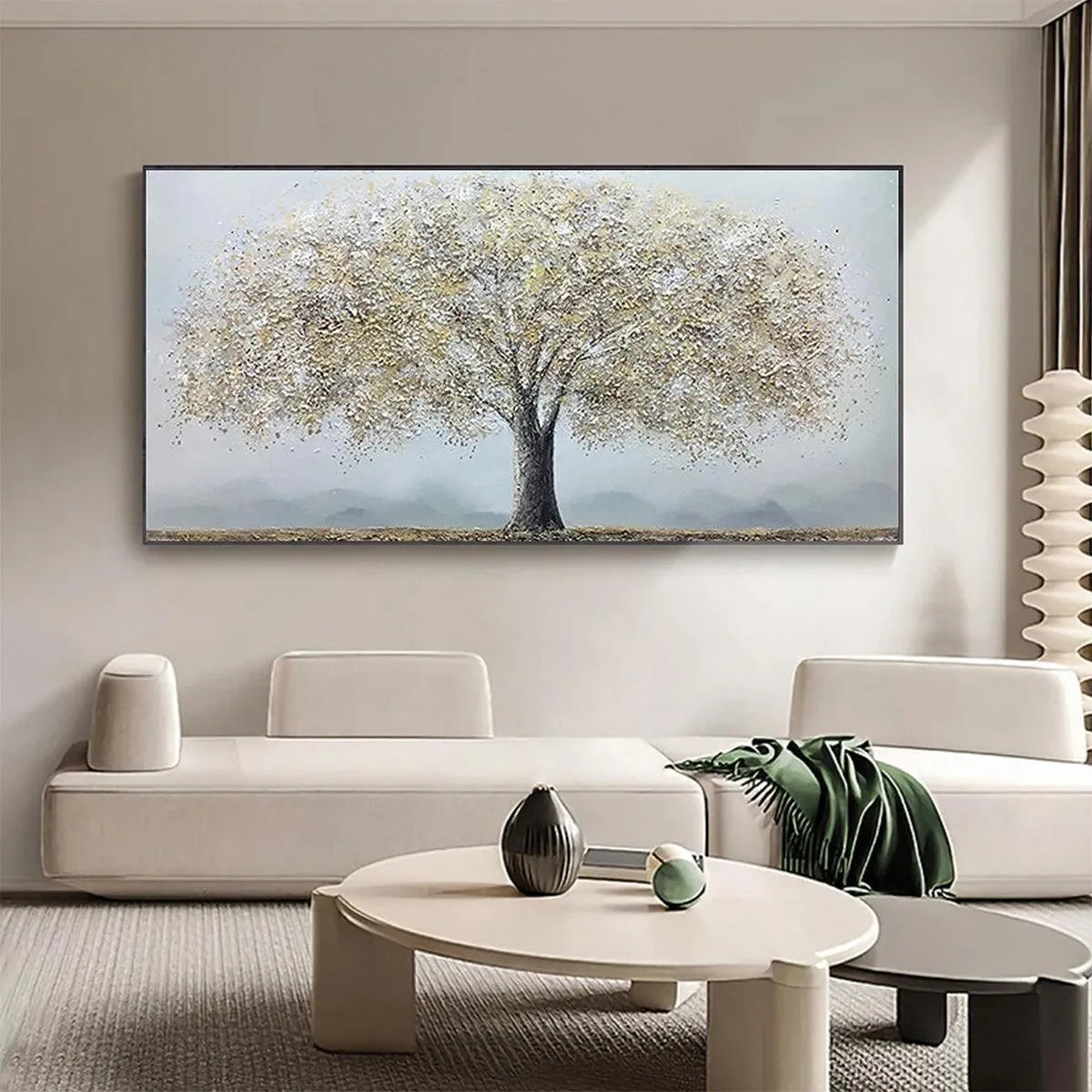 GOLDEN TREE: Textured Tree Painting in Gold and Grey