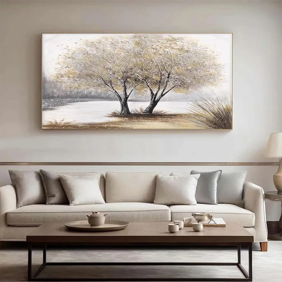 TWILIGHT TREES: Serene Landscape Painting of Trees by the Water