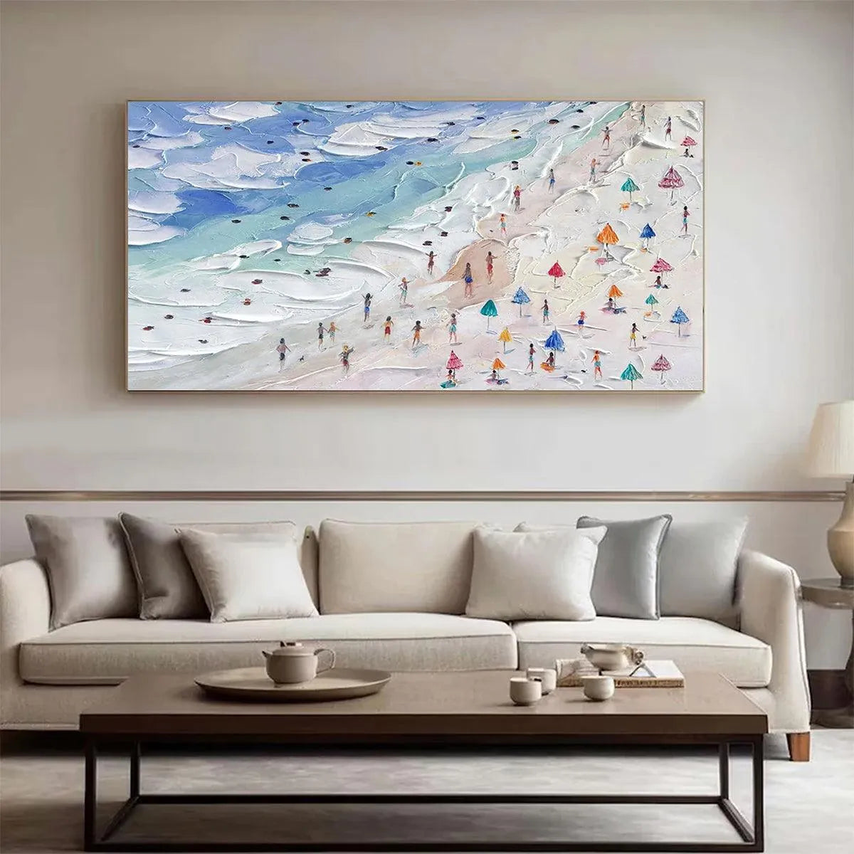 BEACH DAY VIBES: Textured Beach Scene Painting, Horizontal Wall Art