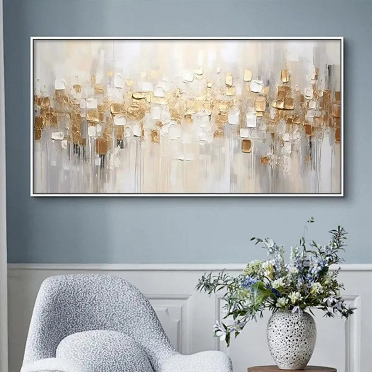 GOLDEN ABSTRACT: Textured Gold and White Abstract Painting