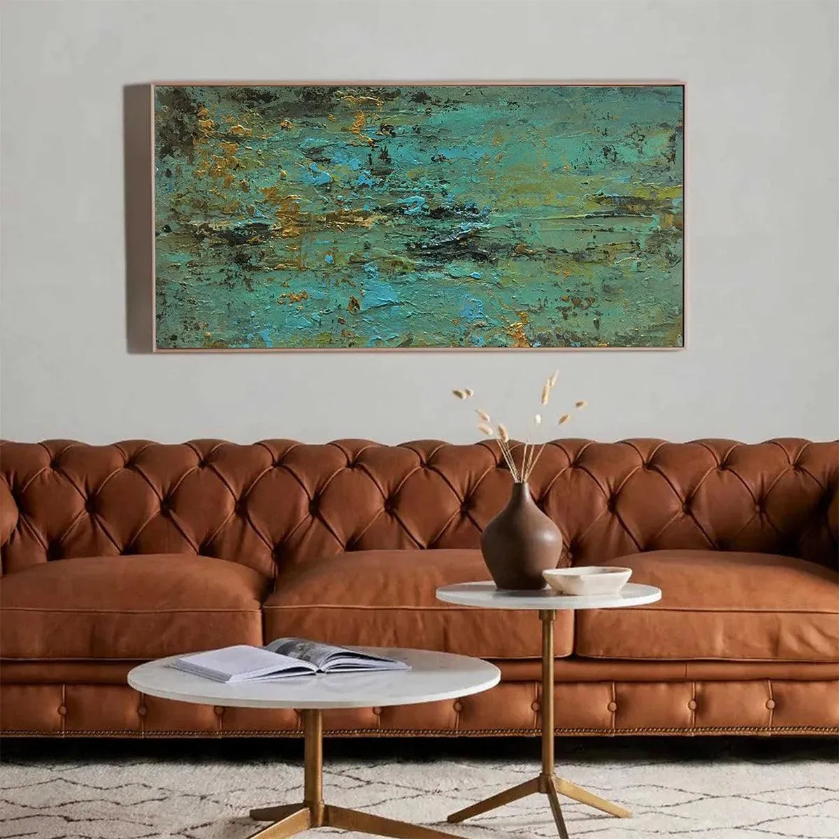 GOLDEN TIDE: Textured Abstract Painting in Teal and Gold