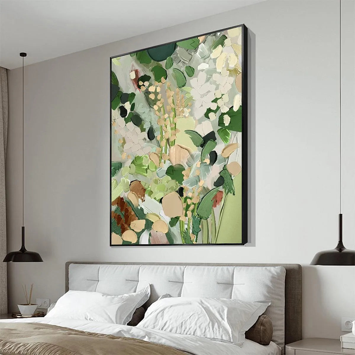 WHISPERING MEADOW: Textured Abstract Floral Painting in Green and Gold