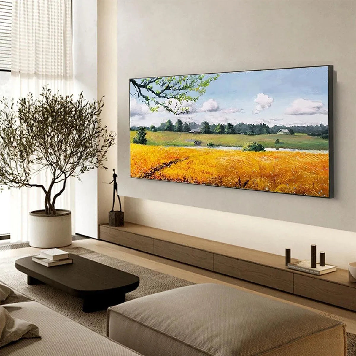 GOLDEN HARVEST: Tranquil Landscape Painting of a Golden Field