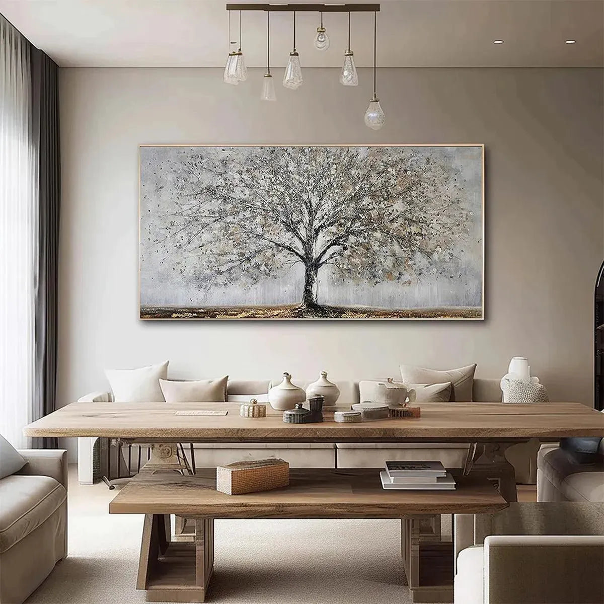 Original Textured Tree Painting | Grey & Gold Wall Art – MontCarta