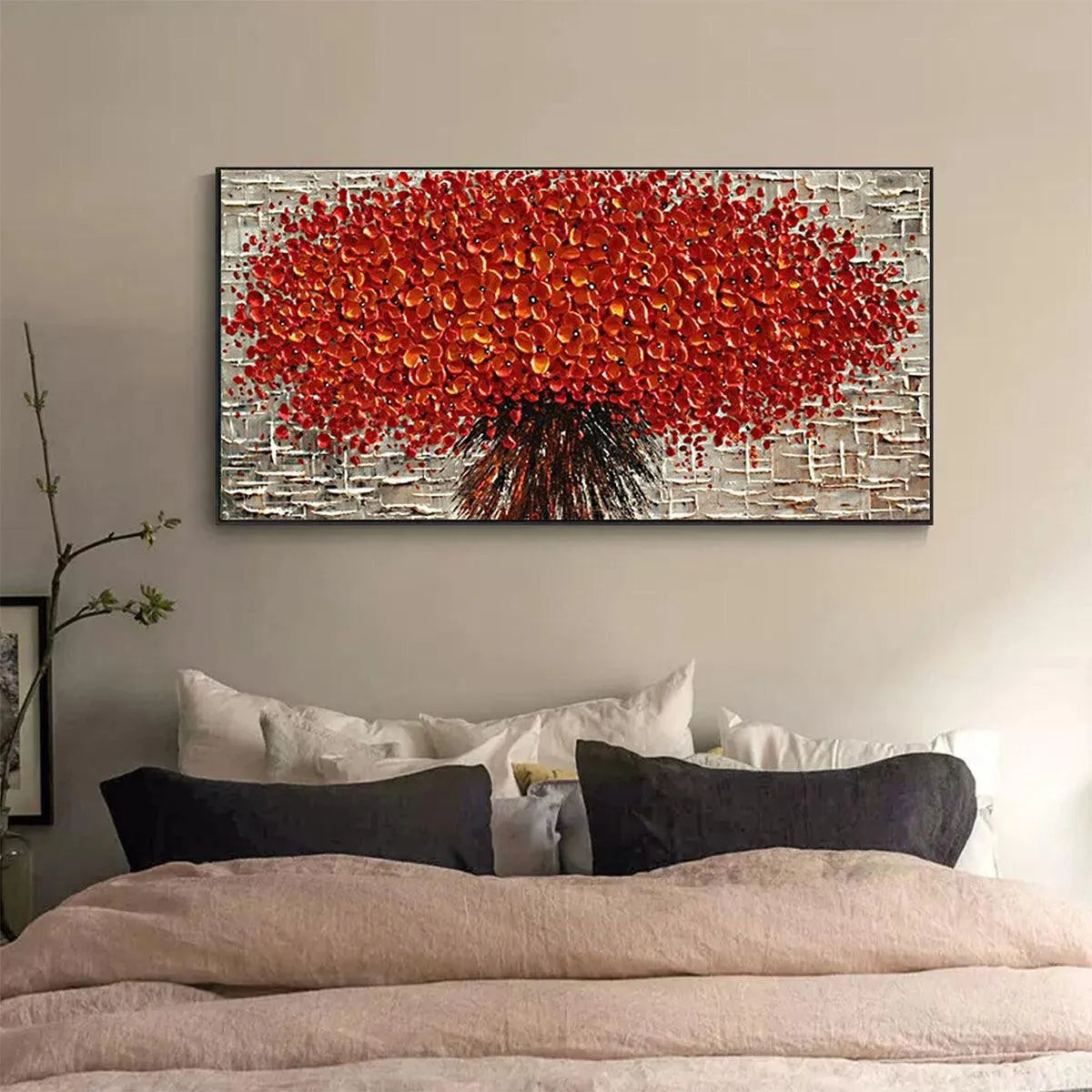 CRIMSON BURST: Textured Impasto Floral Painting in Red