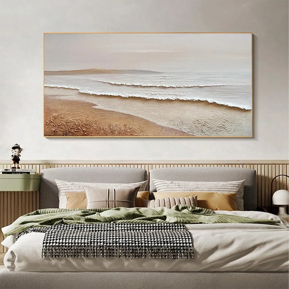 WHISPERING TIDES: Textured Coastal Landscape Painting in Beige and White