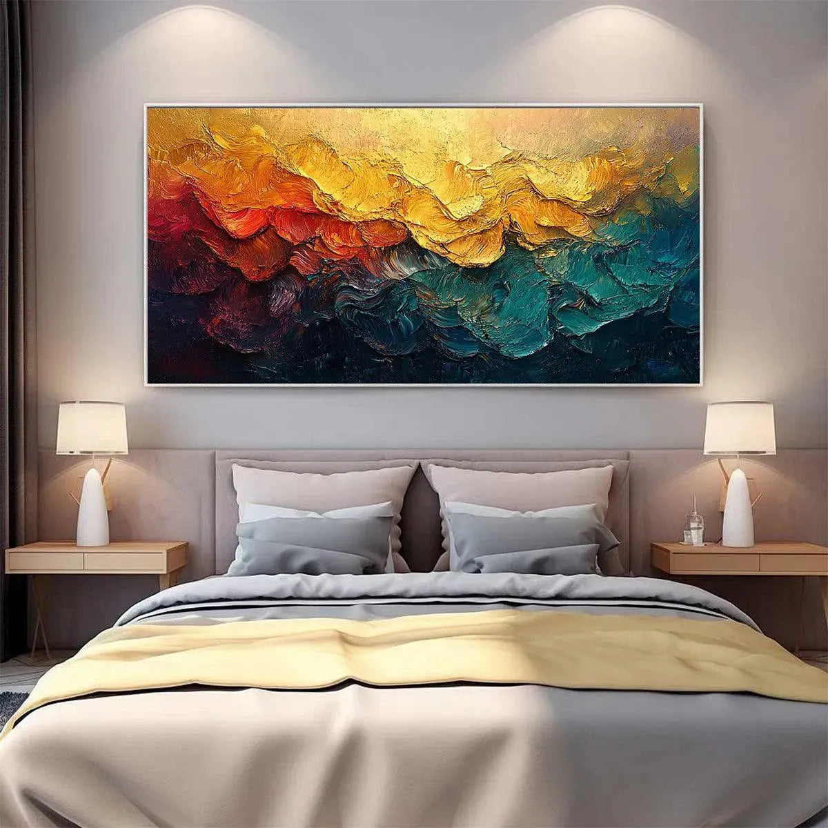 Molten Horizon: Textured Impasto Abstract Landscape Oil Painting