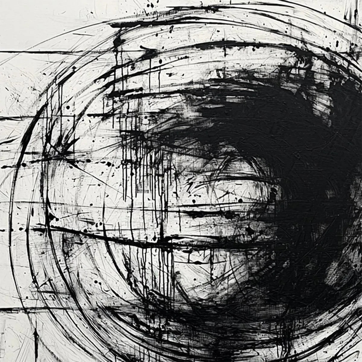 INK VORTEX: Minimalist Black and White Abstract Oil Painting