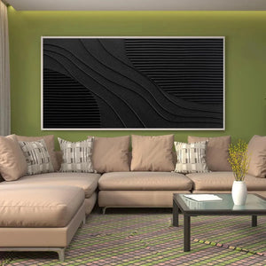 Black Texture minimalist painting with wave-like ridges and linear texture, Javier Ramirez