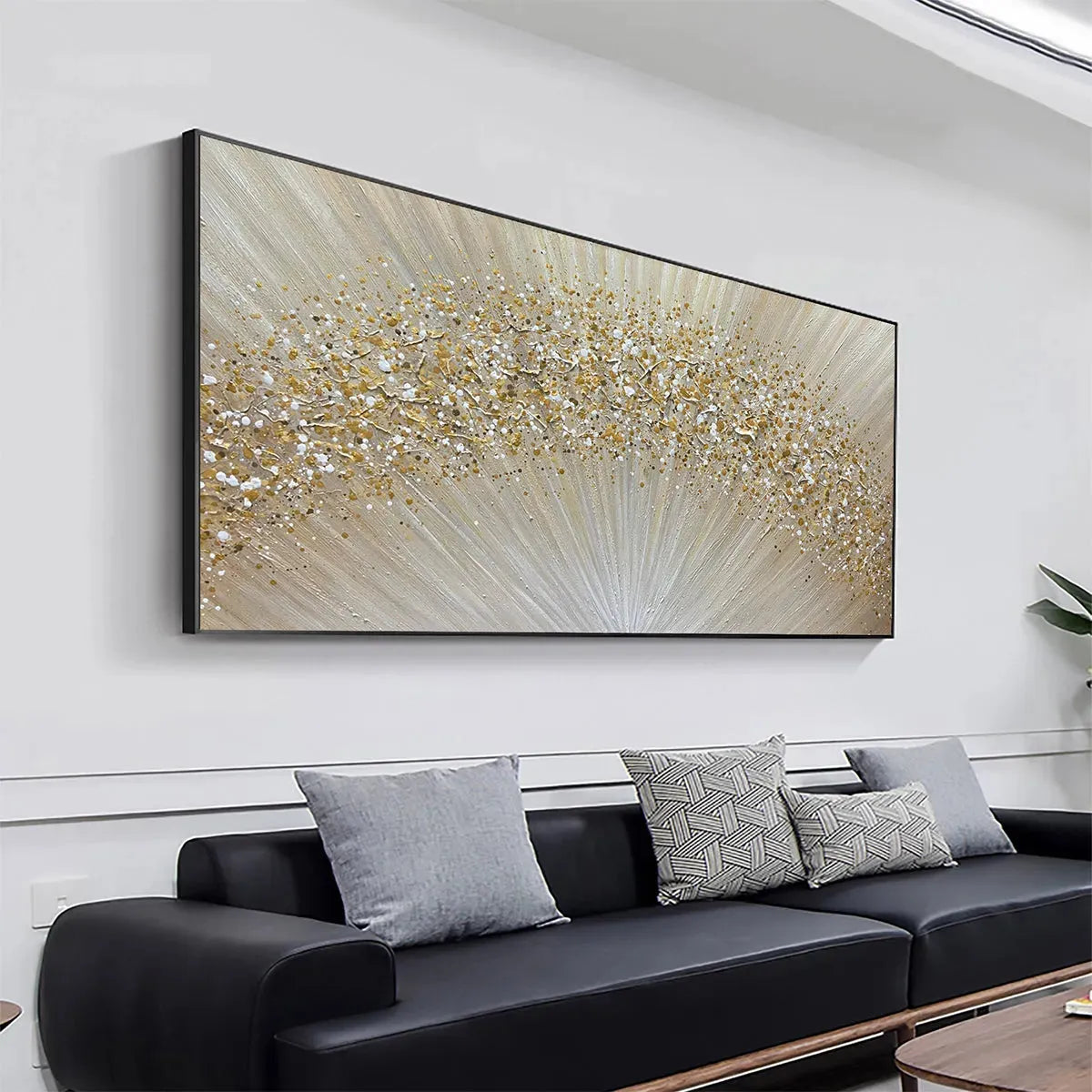 GOLDEN AURORA: Abstract Painting in Gold and Beige, Horizontal Canvas, Modern Wall Art