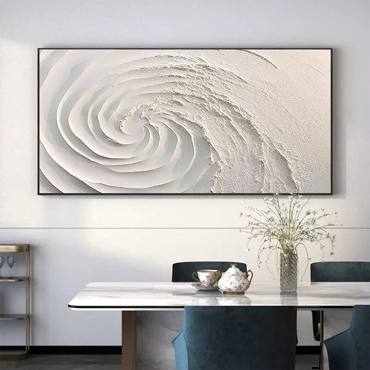 WHIRLWIND: Textured White Abstract Swirl Painting for Living Room