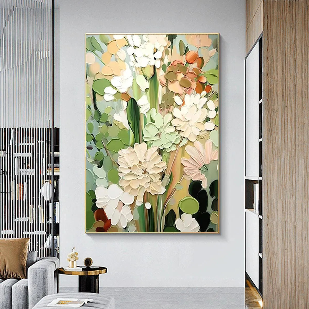 PASTEL DREAM: Textured Impasto Floral Painting in Pink, White, and Green