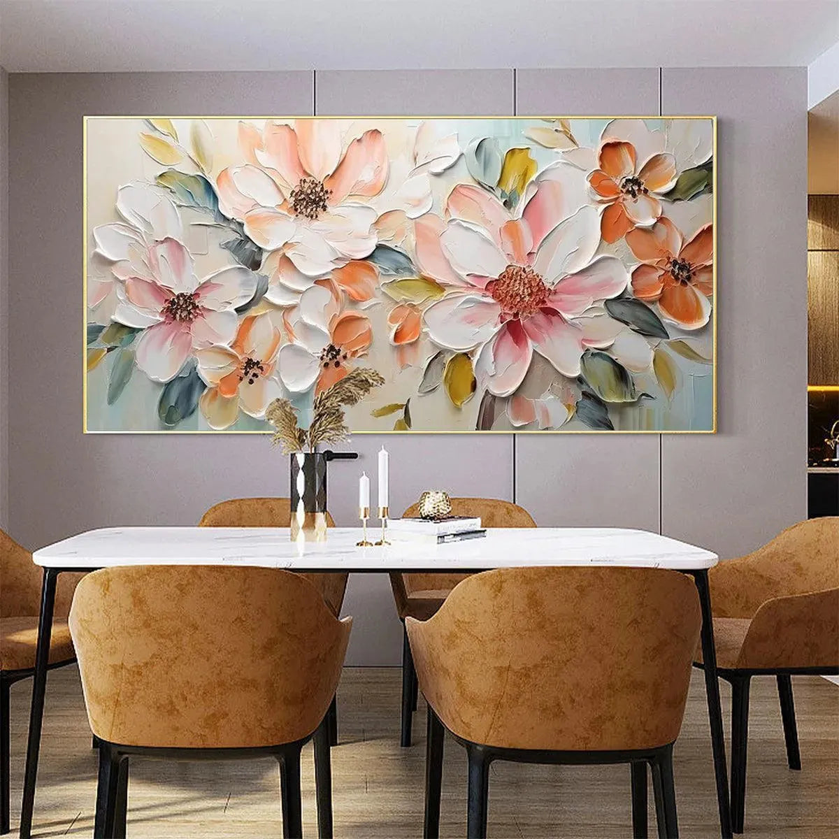 H. Machimoto 油彩画 花瓶の花 QW4452 Original Peach Blossom Impasto Painting | Modern Wall Art – MontCarta