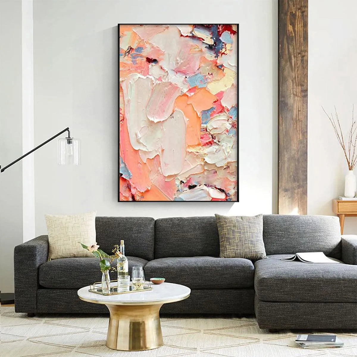 CORAL DREAM: Textured Abstract Painting, Pink and Orange Wall Art, Vertical Canvas, Impasto Decor