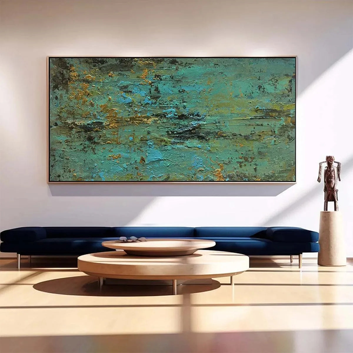 GOLDEN TIDE: Textured Abstract Painting in Teal and Gold