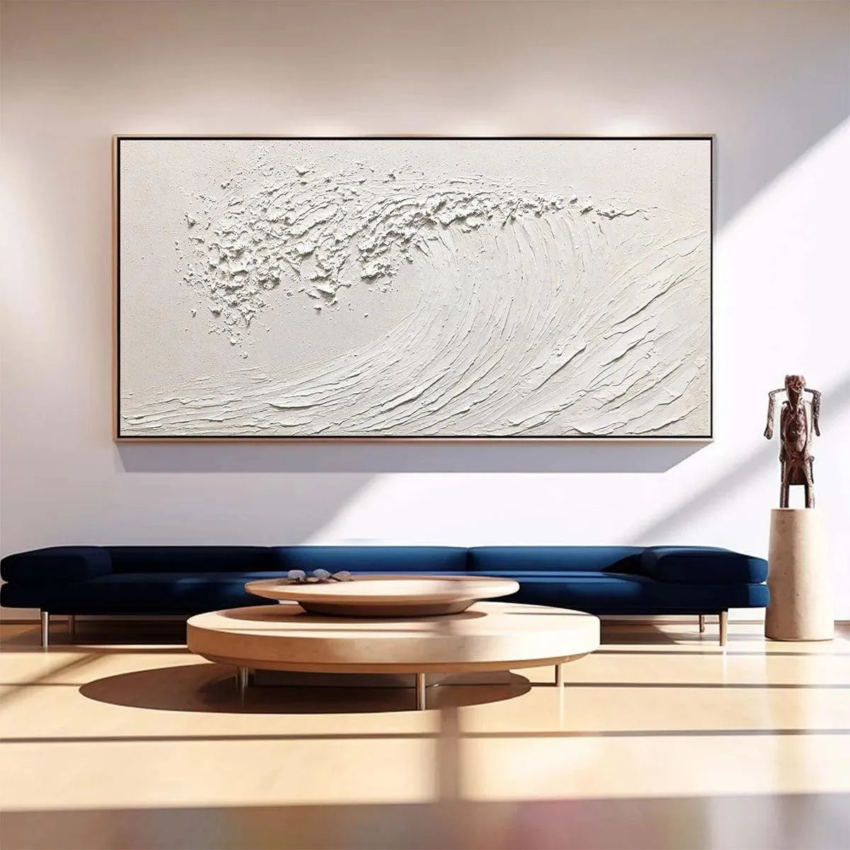 WHITE WAVE: Textured Minimalist Ocean Wave Painting in White