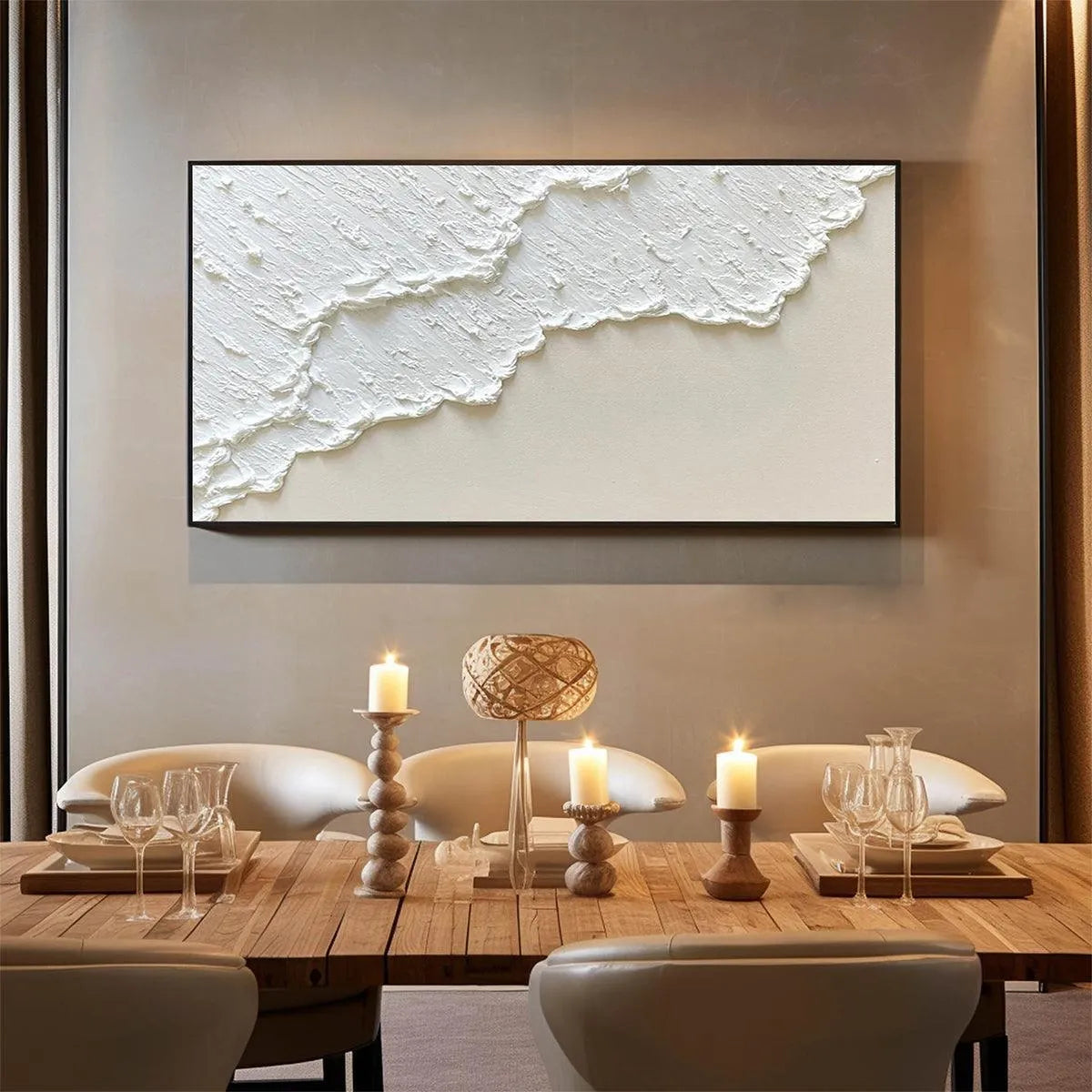 WHITE WAVE: Textured Minimalist Coastal Abstract Painting in White and Beige