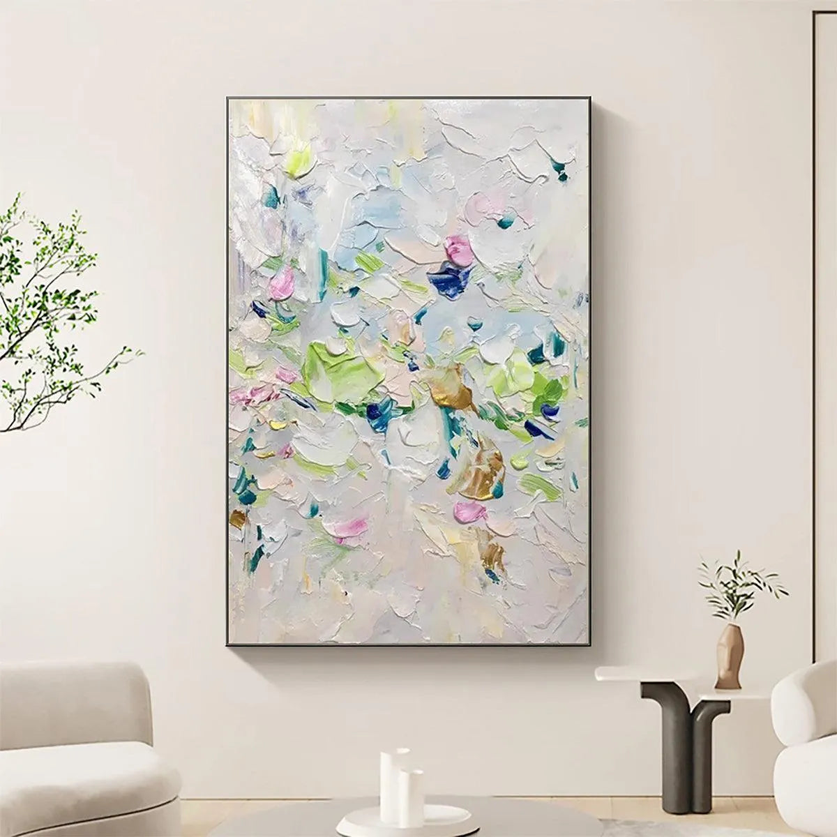 SPRING BLOSSOM: Textured Abstract Floral Painting in Light Pastel Colors