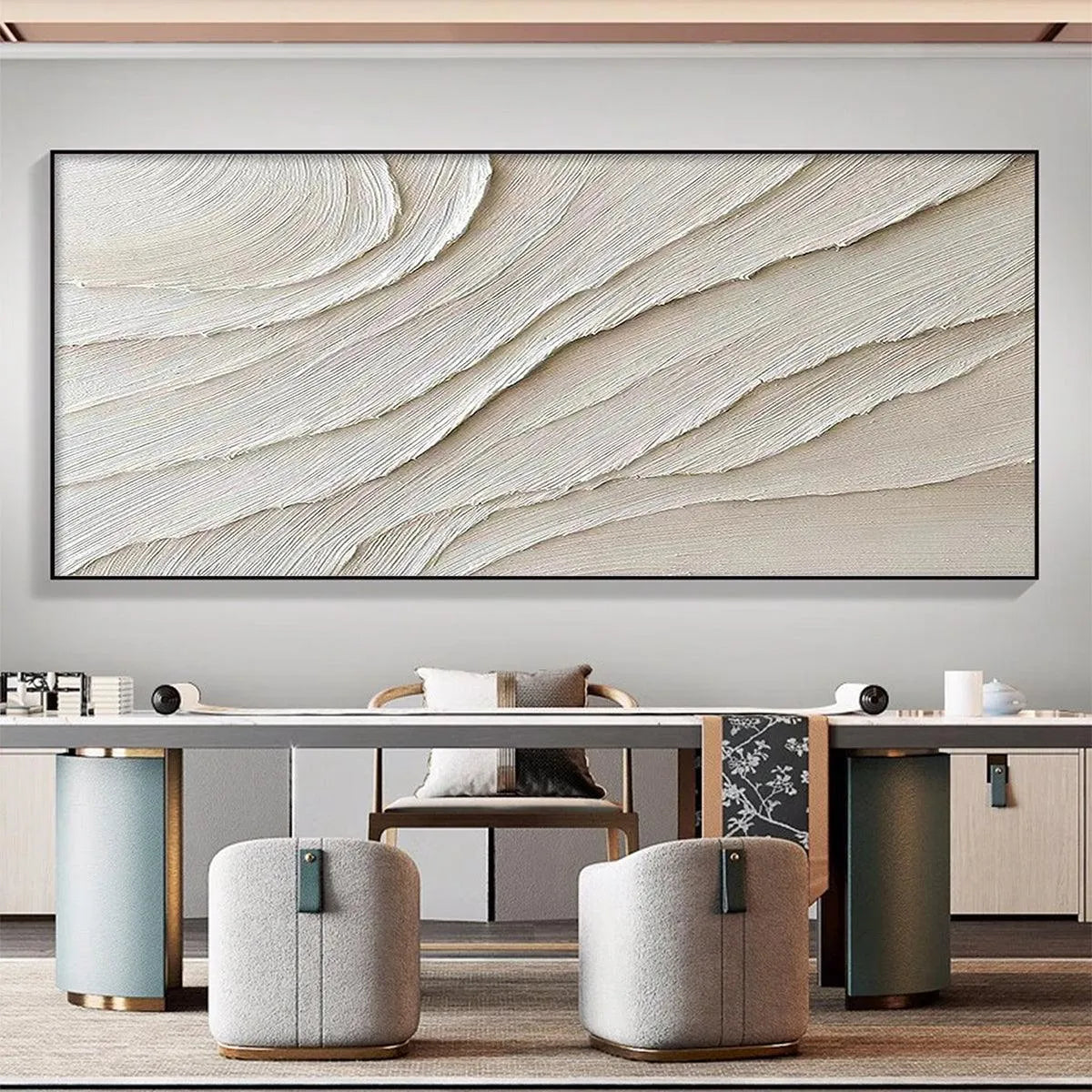 DESERT FLOW: Beige Abstract Minimalist Textured Painting for Living Room