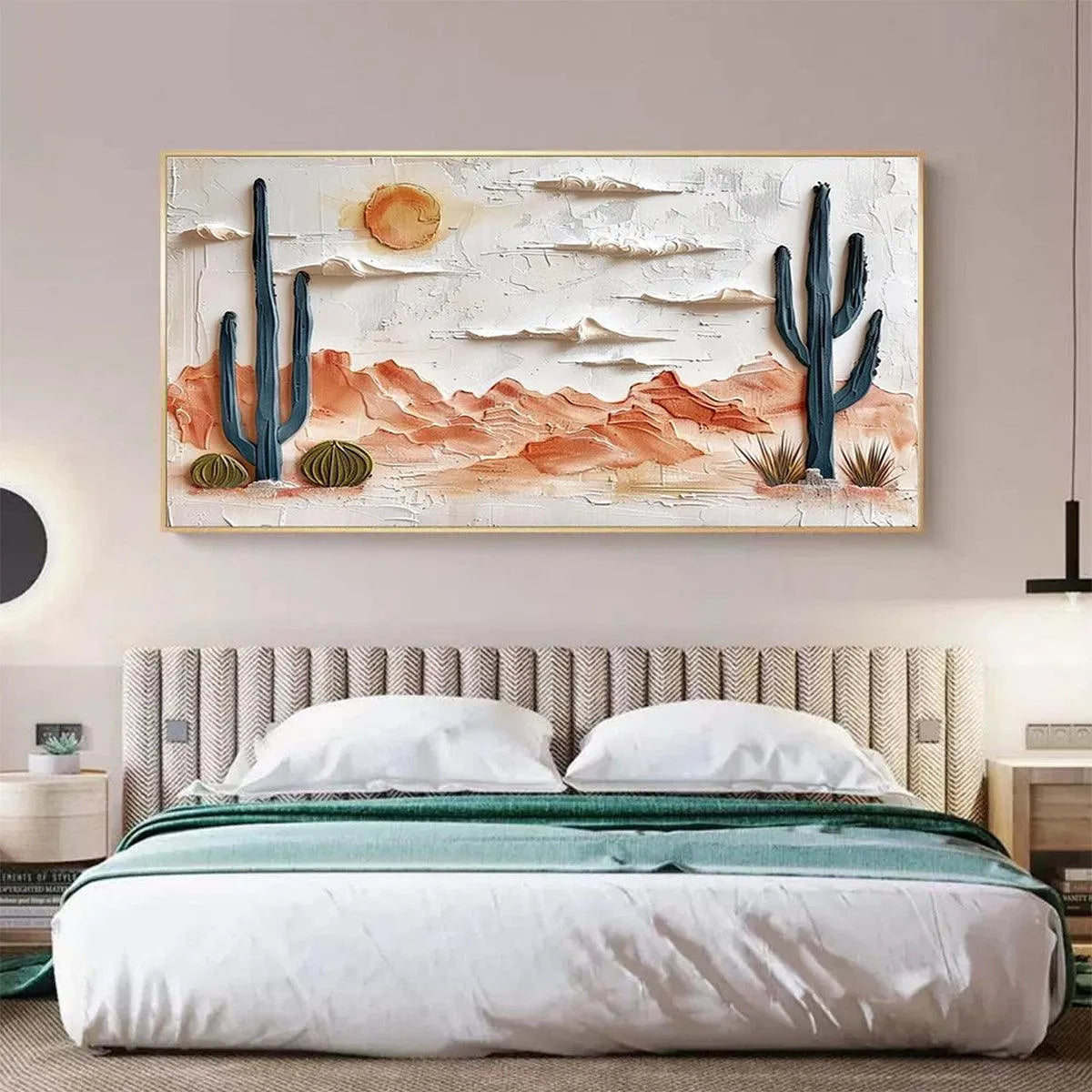 DESERT SUNRISE: Textured Desert Landscape Painting, Impasto Wall Art, Horizontal Canvas, Southwestern Decor